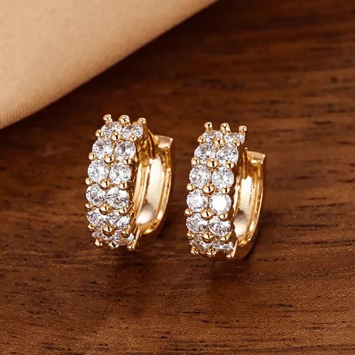 Small Double-row Hoop Earrings with Copper Base — Elegant Style